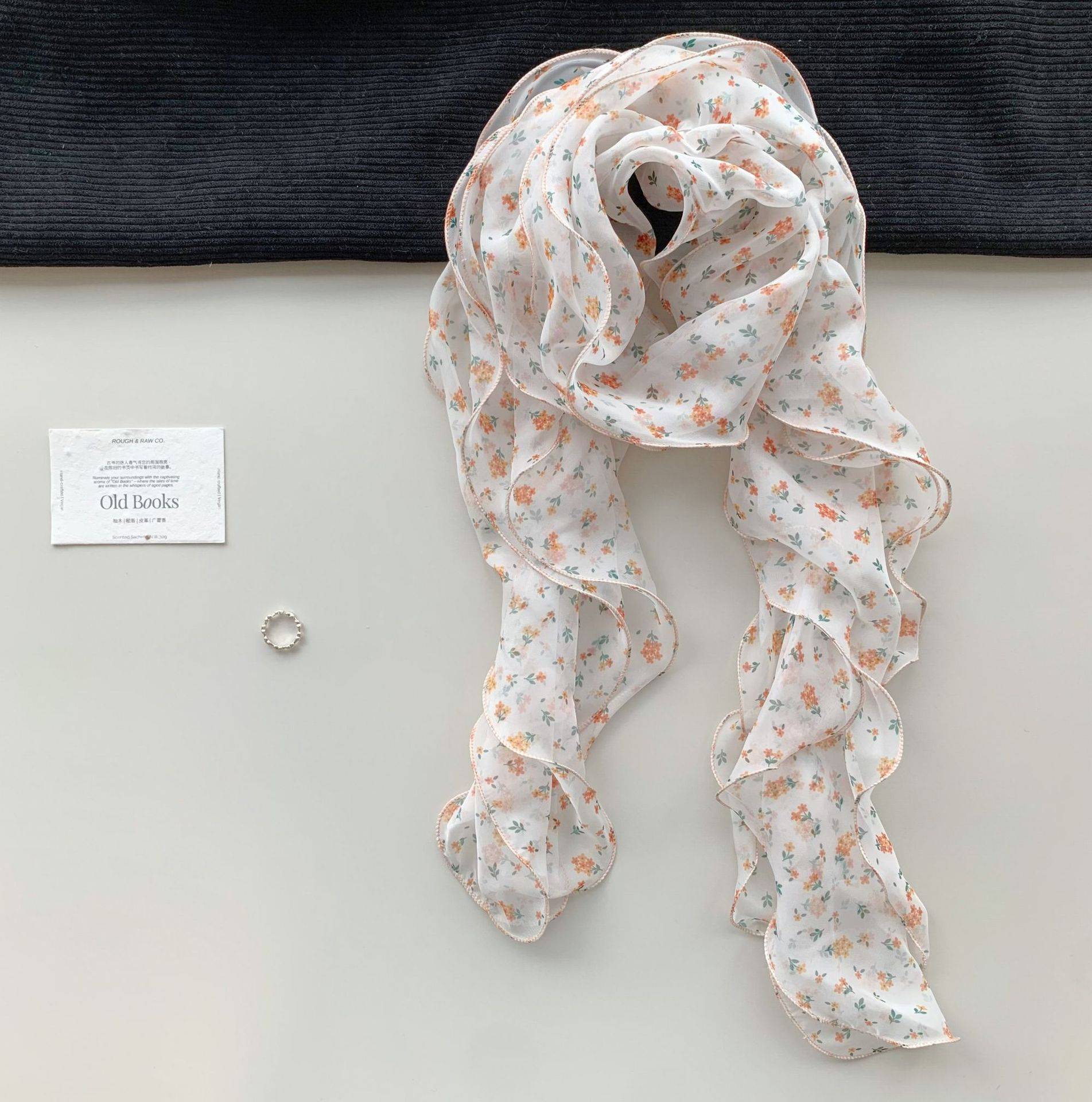 Sweet Floral Print Ruffled Silk Scarf 6W6NSI186