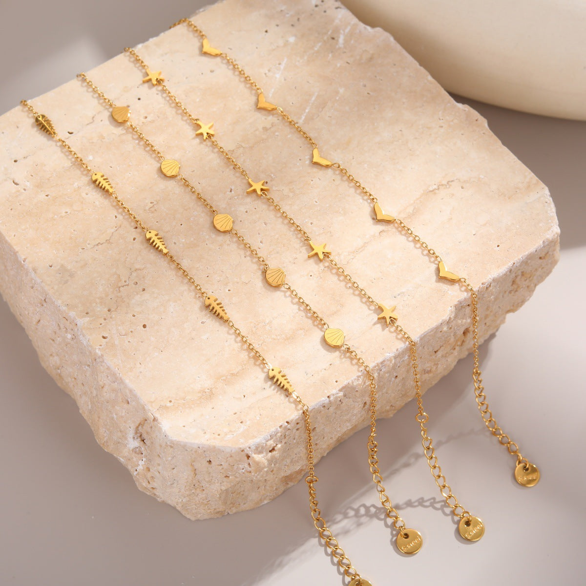 Trendy Gold Plated Fishbone Chain Anklets 8ZA6JAB30L