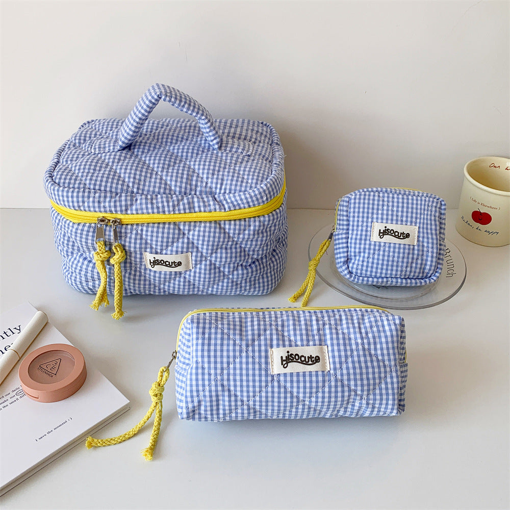 Color Block Plaid Large Capacity Makeup Bag MK2BW6S10BOB57