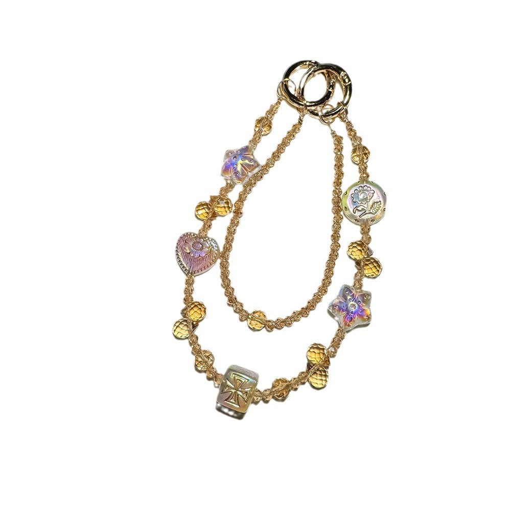 Elegant Double-Layer Crystal Beaded Keychain DP25C903