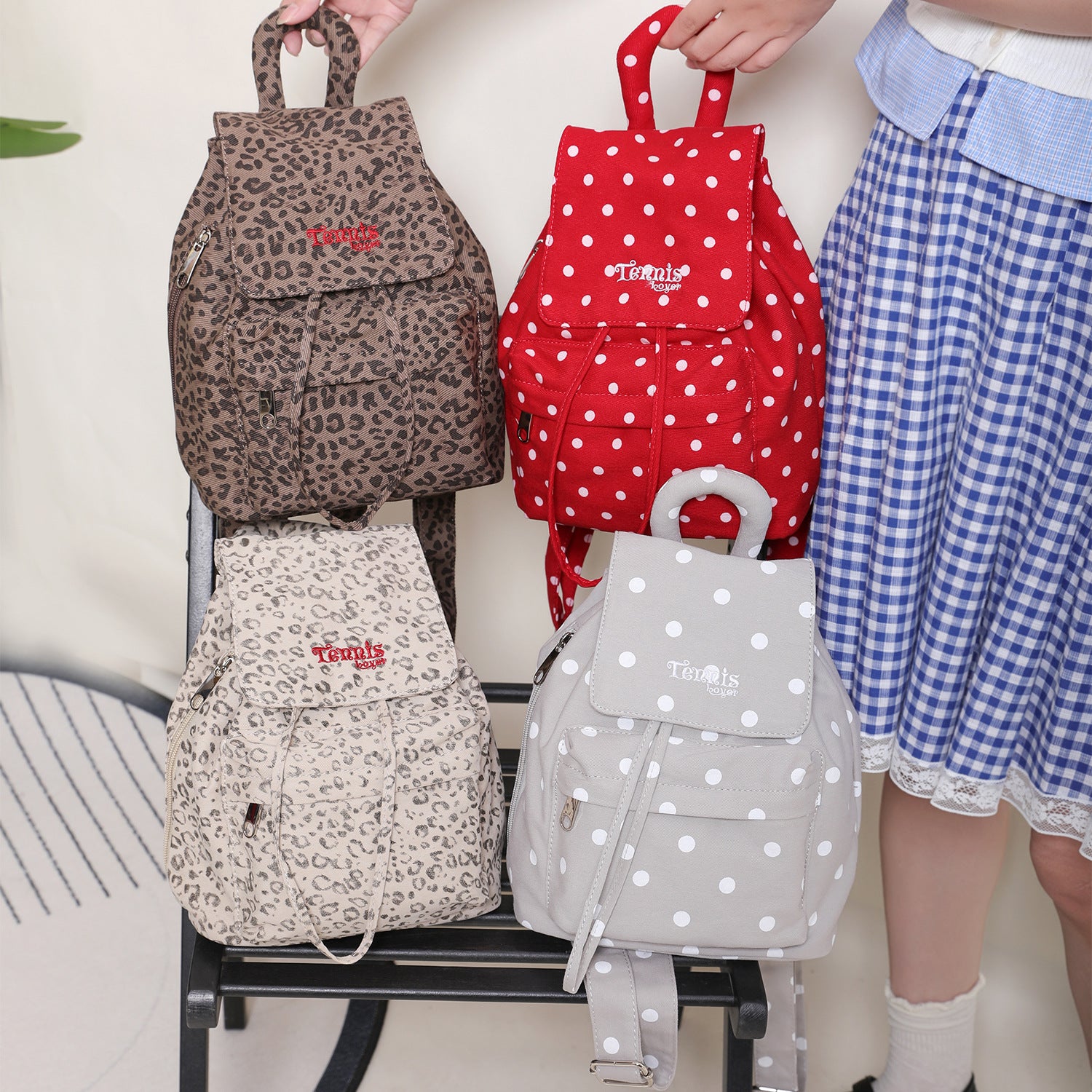 Vintage Leopard Print Letters Embroideries Backpack 6S10BBG1428