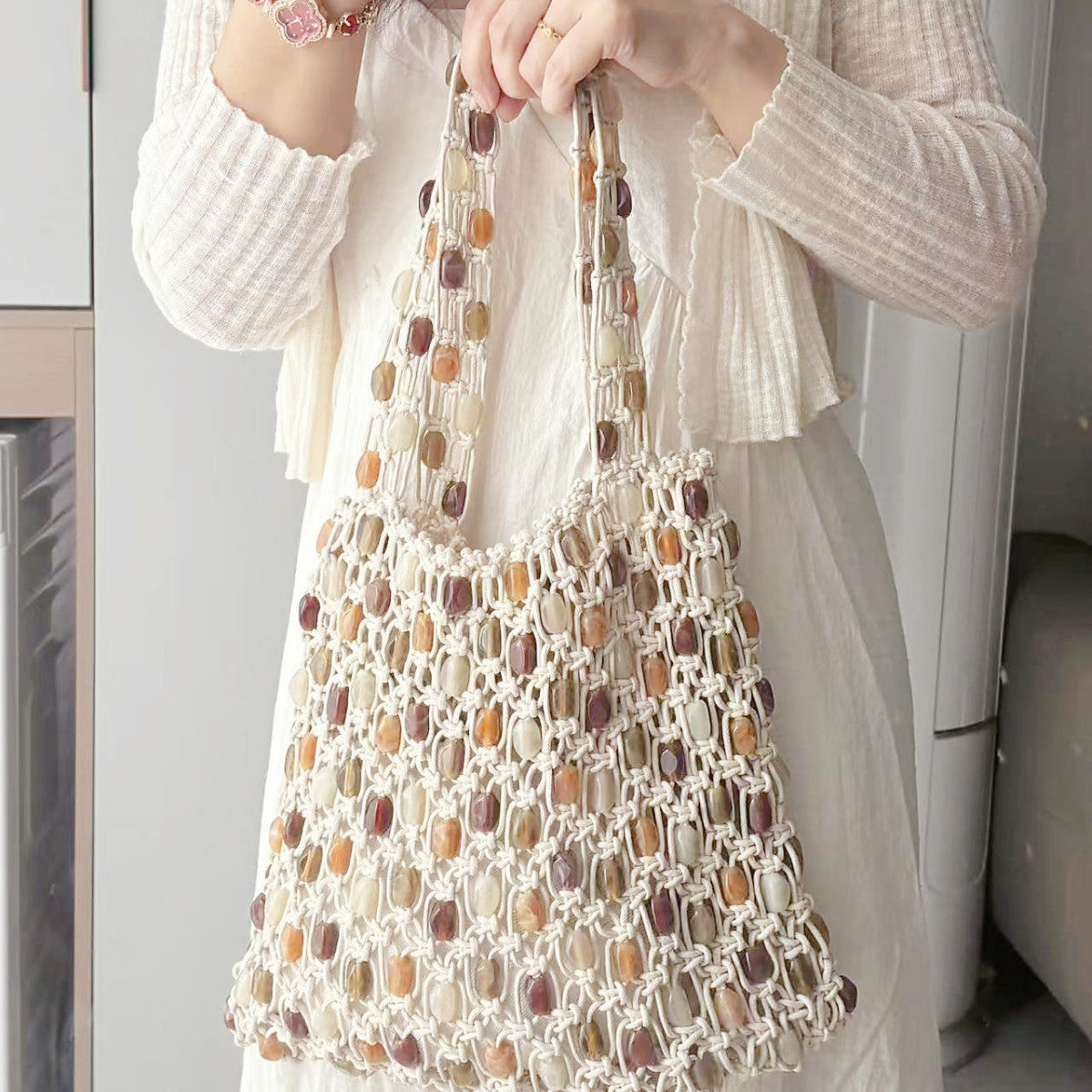 Beaded Woven Shoulder Bag - DippedShop Wholesale - #4003