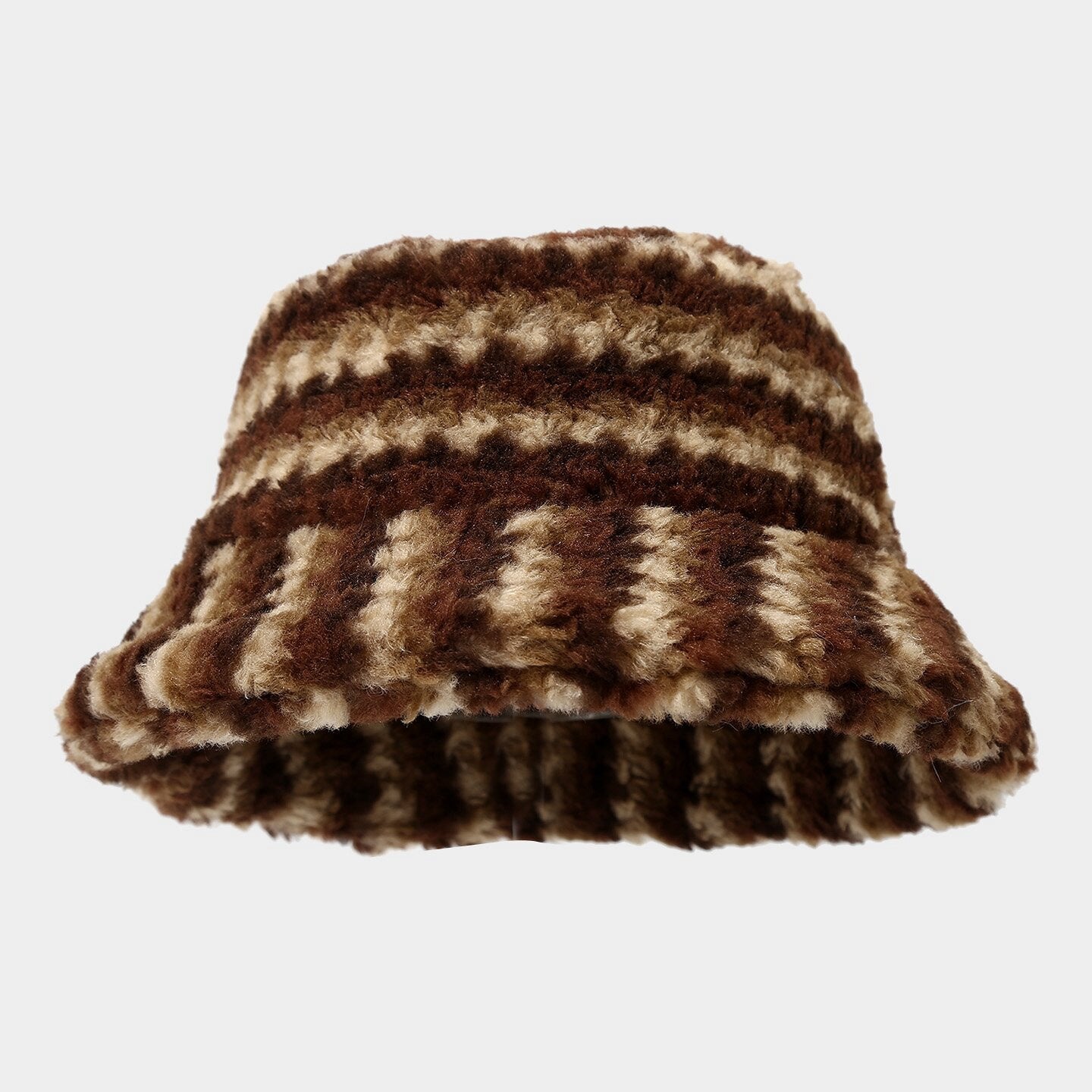 Casual Fluffy Color Contrast Warm Bucket Hat 6W6HAT531