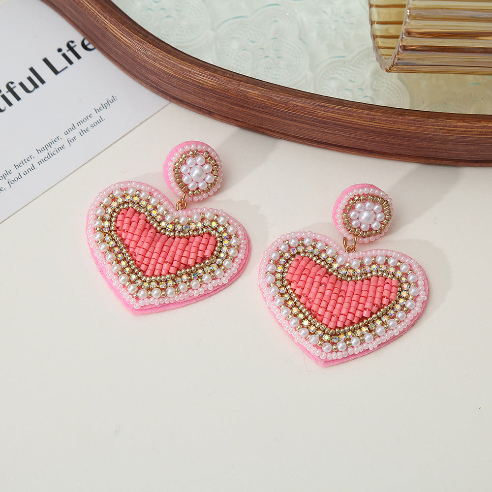 Beaded Heart Stud Earrings - DippedShop Wholesale - #7347