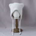 Soft Fuzzy Earflap Knit Beanie with Ties 6W6HAT693