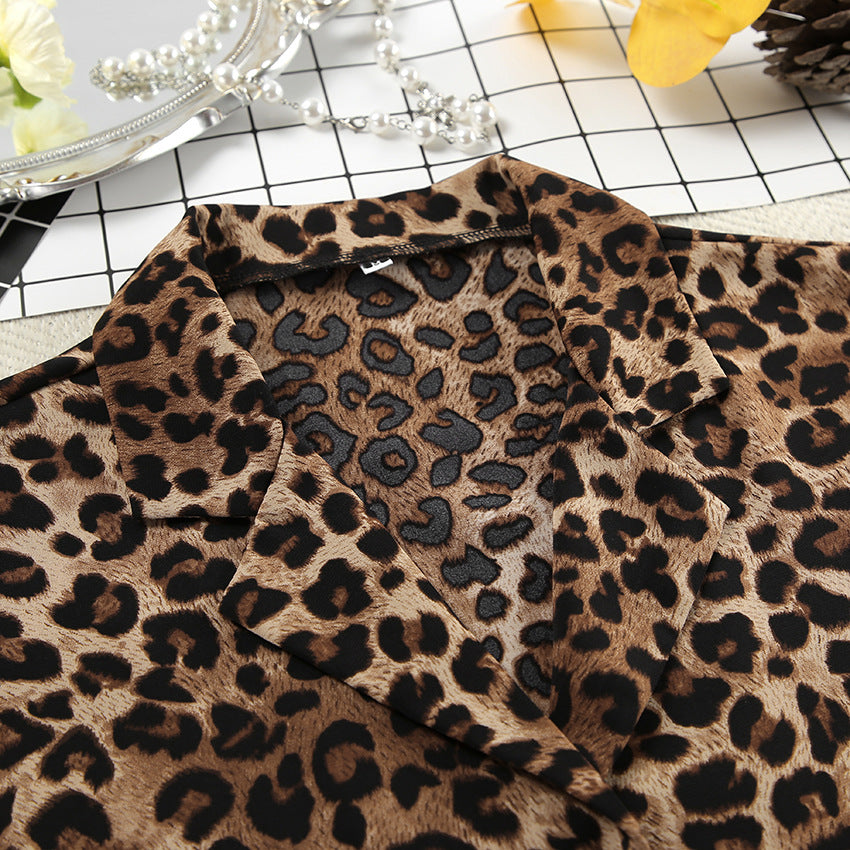 Leopard Print Lapel Sleepwear Set - DippedShop Wholesale - #9411