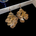 Boho Gold Plated Layered Floral Leaf Dangle Earrings 6W6JER709