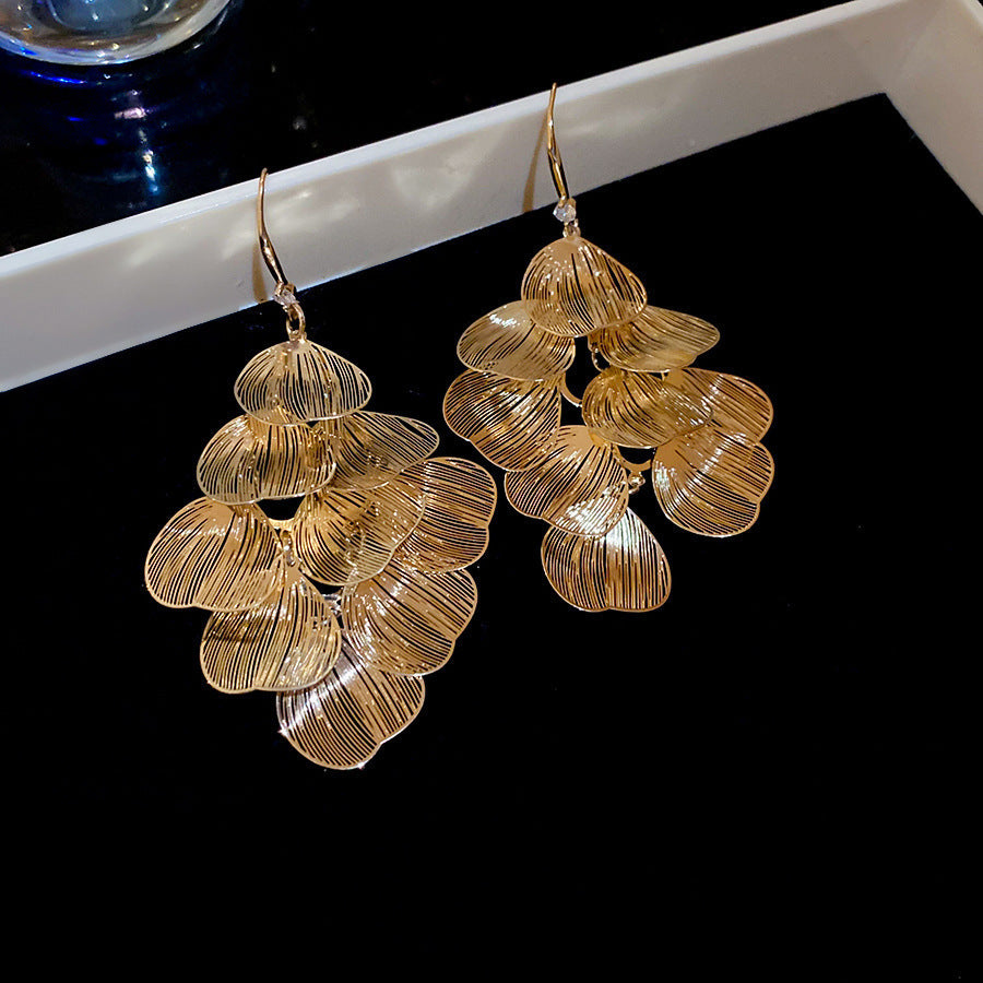 Boho Gold Plated Layered Floral Leaf Dangle Earrings 6W6JER709