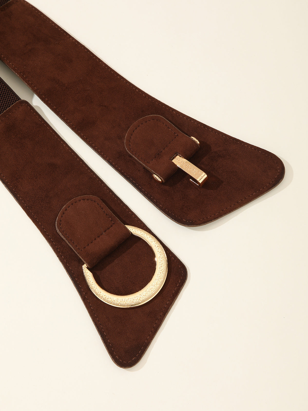 Trendy Gold Buckle Faux Suede Wide Stretchy Belt 6W6JBT230