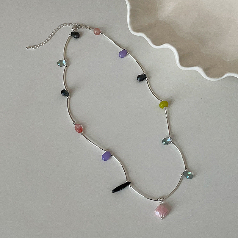 Shell Pendant Beaded Choker Necklace - DippedShop Wholesale - #8243