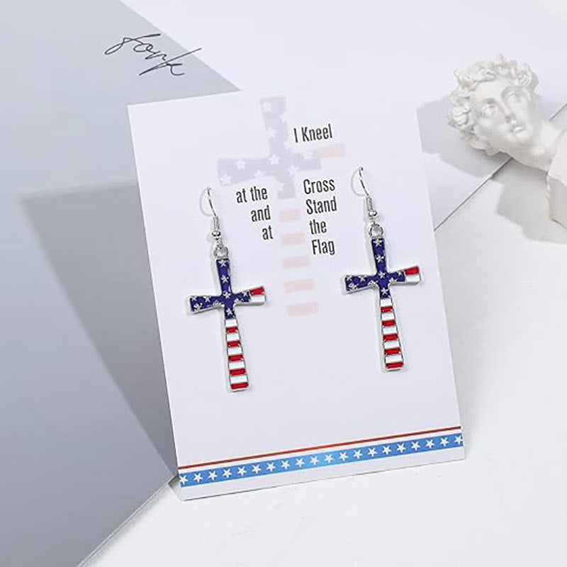 Trendy USA Flag Cross Pendant Dangle Earring 8ZA6JER191L