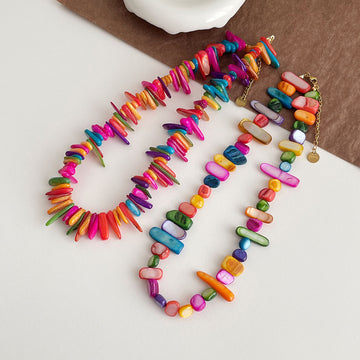 Colorful Irregular Shell Beaded Choker Necklace DP25D758