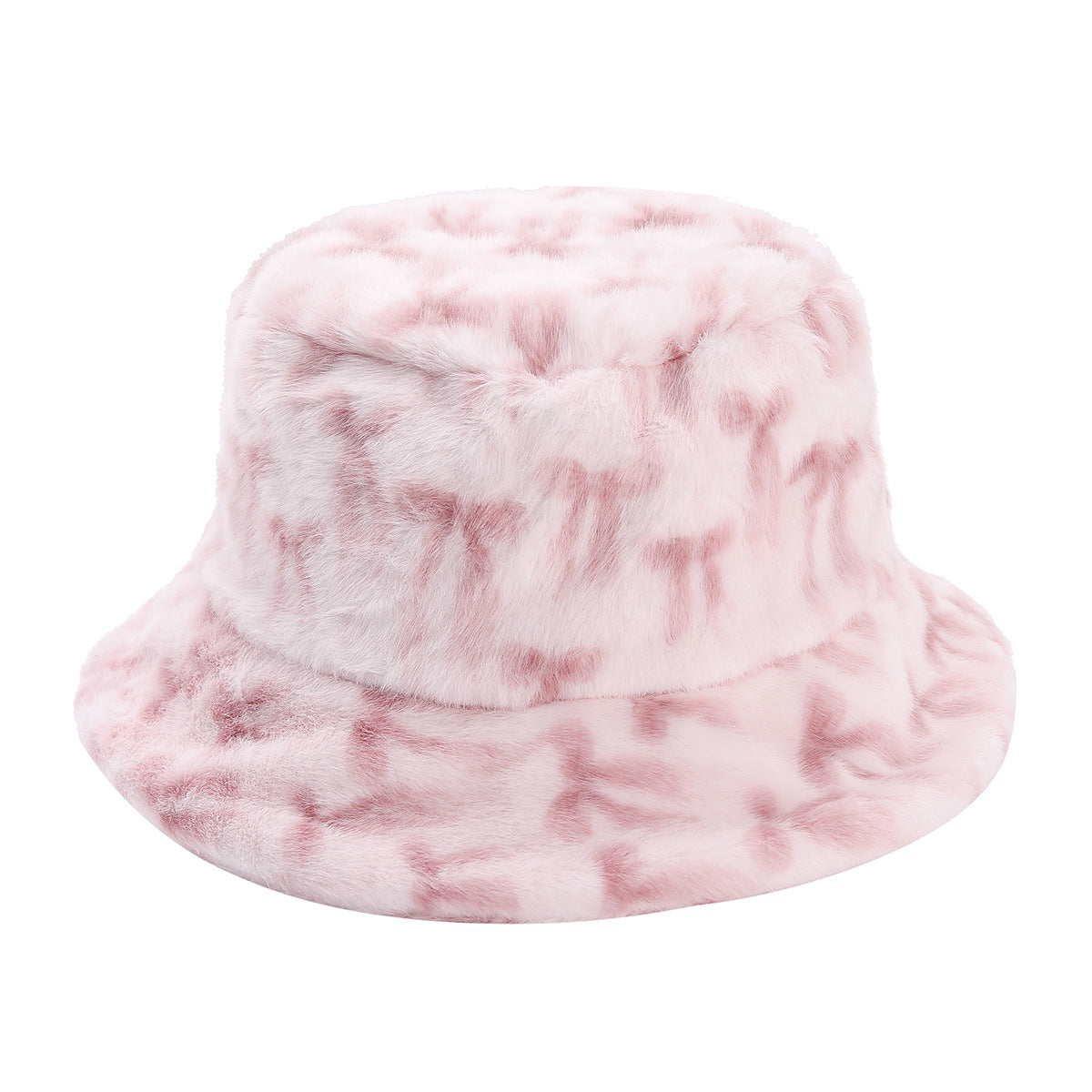 Fuzzy Plush Bow Knot Print Warm Bucket Hat 6W6HAT812