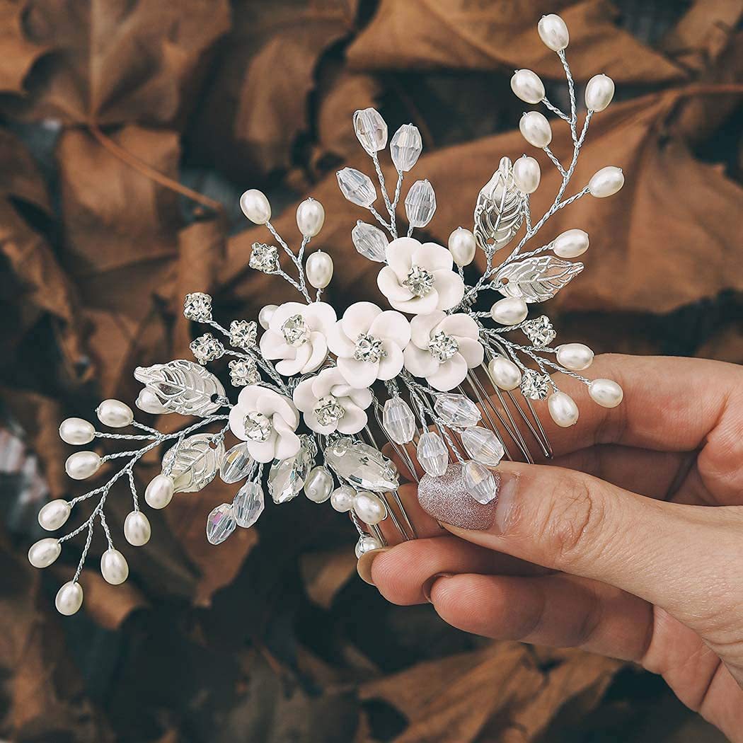 Pearl Flower Rhinestone Handmade Hair Comb DPJC1224