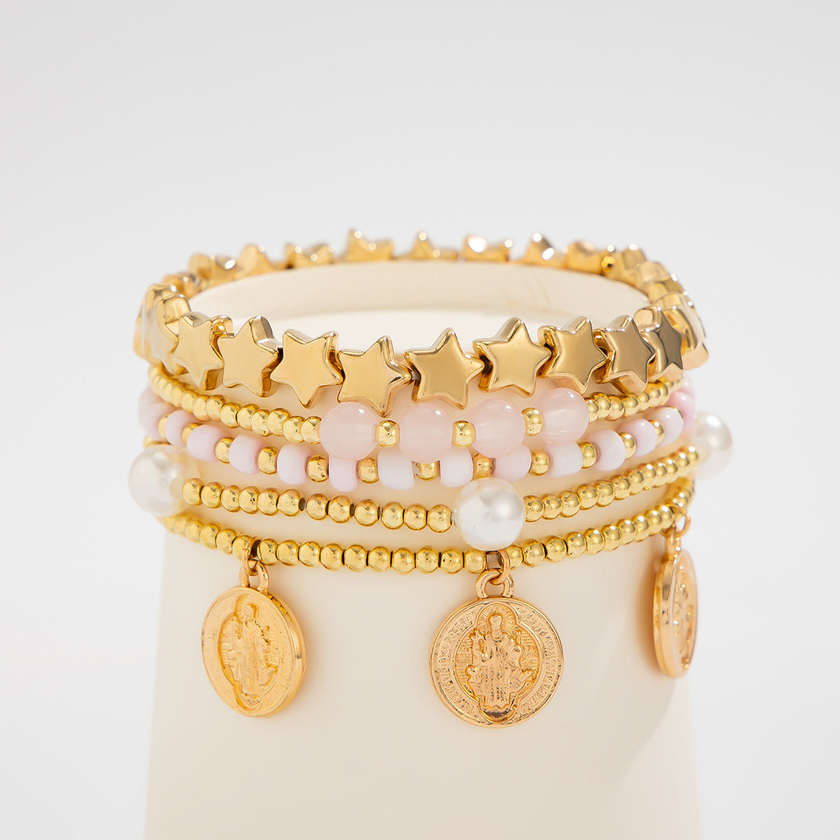 Fashion Multi-Layer Star Beaded Chain Bracelet 6W6JBR474