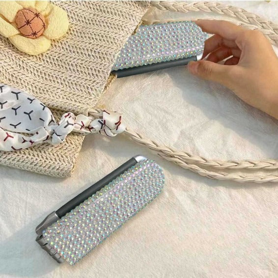 Mini Rhinestone Folding Hair Brush with Mirror 6C5CB163