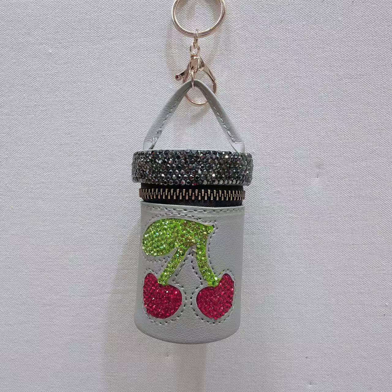 Creative Rhinestones Cherry Bucket Bag Pendant Keychain 6W10BBC625