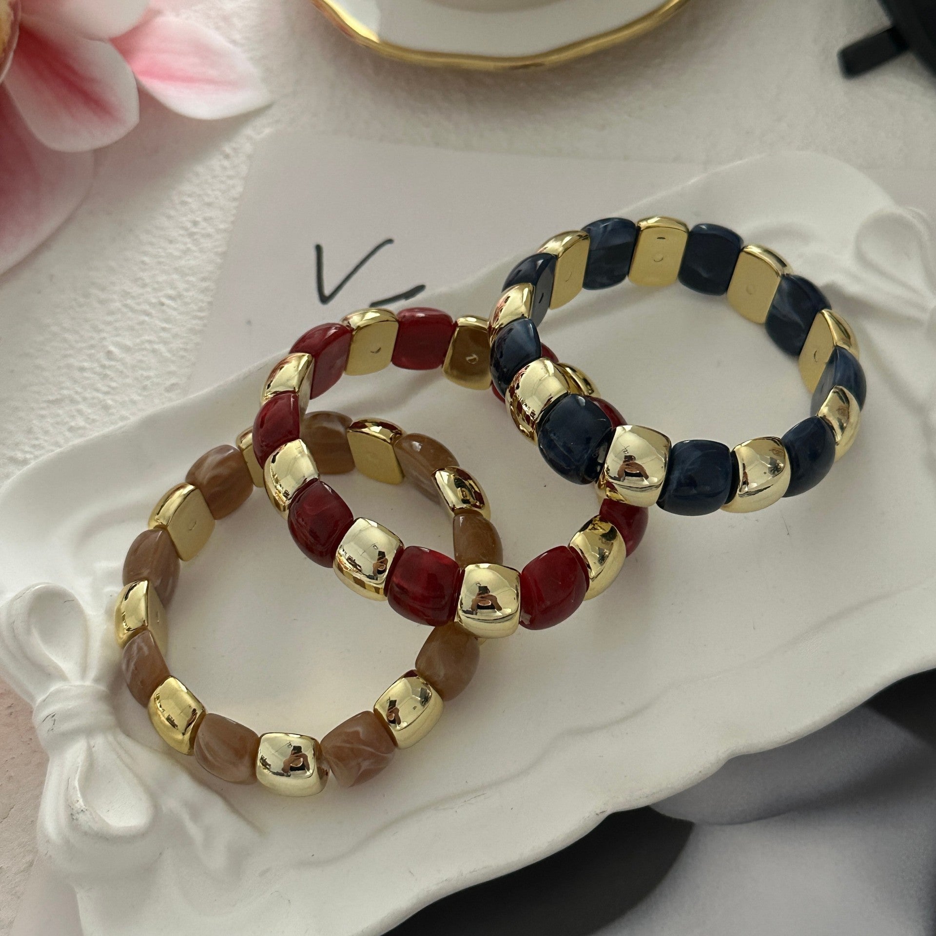 Dopamine Color Block Resin Beaded Stretch Bracelet 6W6JBR610