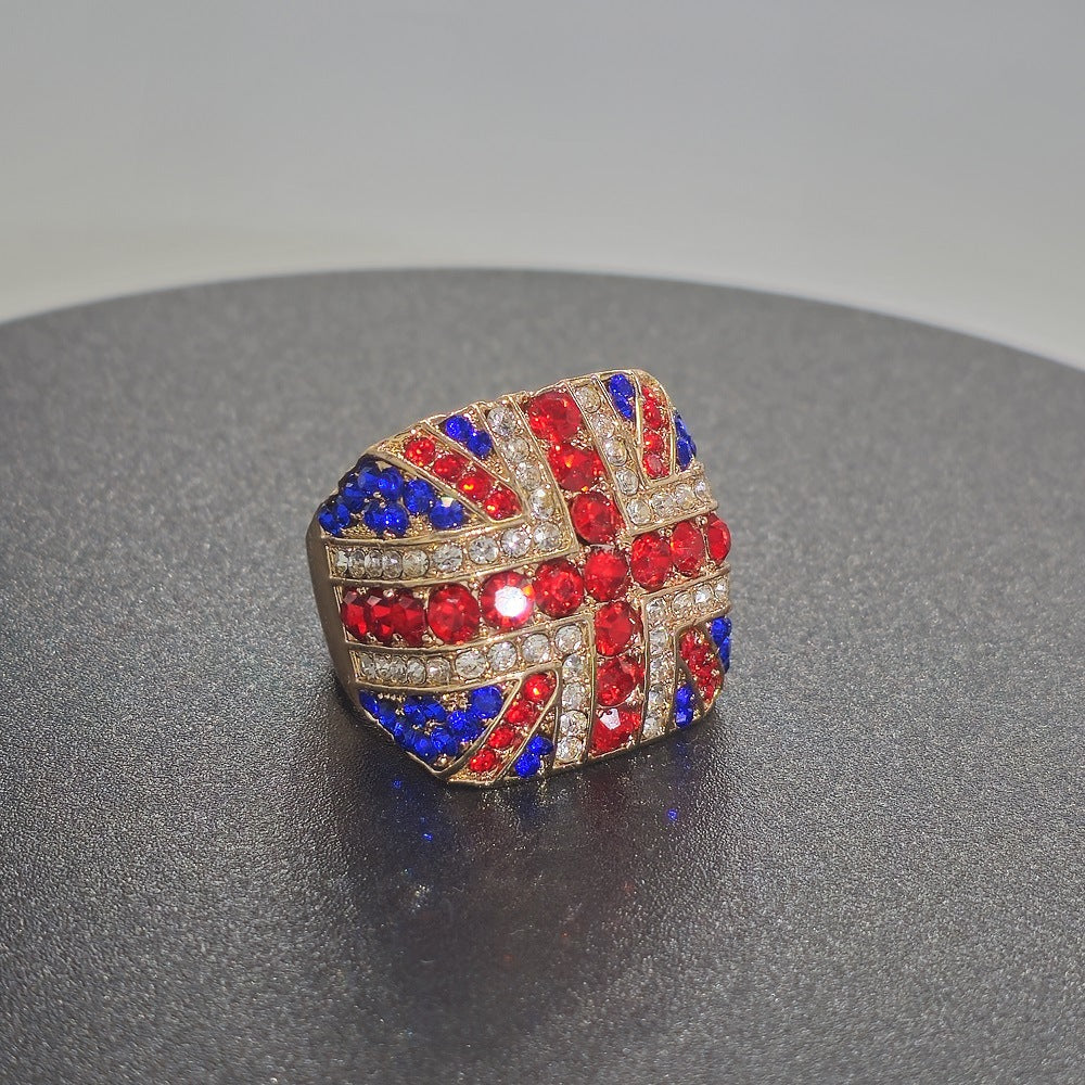 Stylish UK Flag Sparkling Zirconia Chunky Ring 8ZA6JRG208T