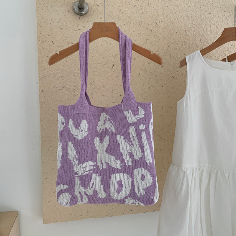 Trendy Letter Graphic Knit Shoulder Tote Bag 6W10BBG1790