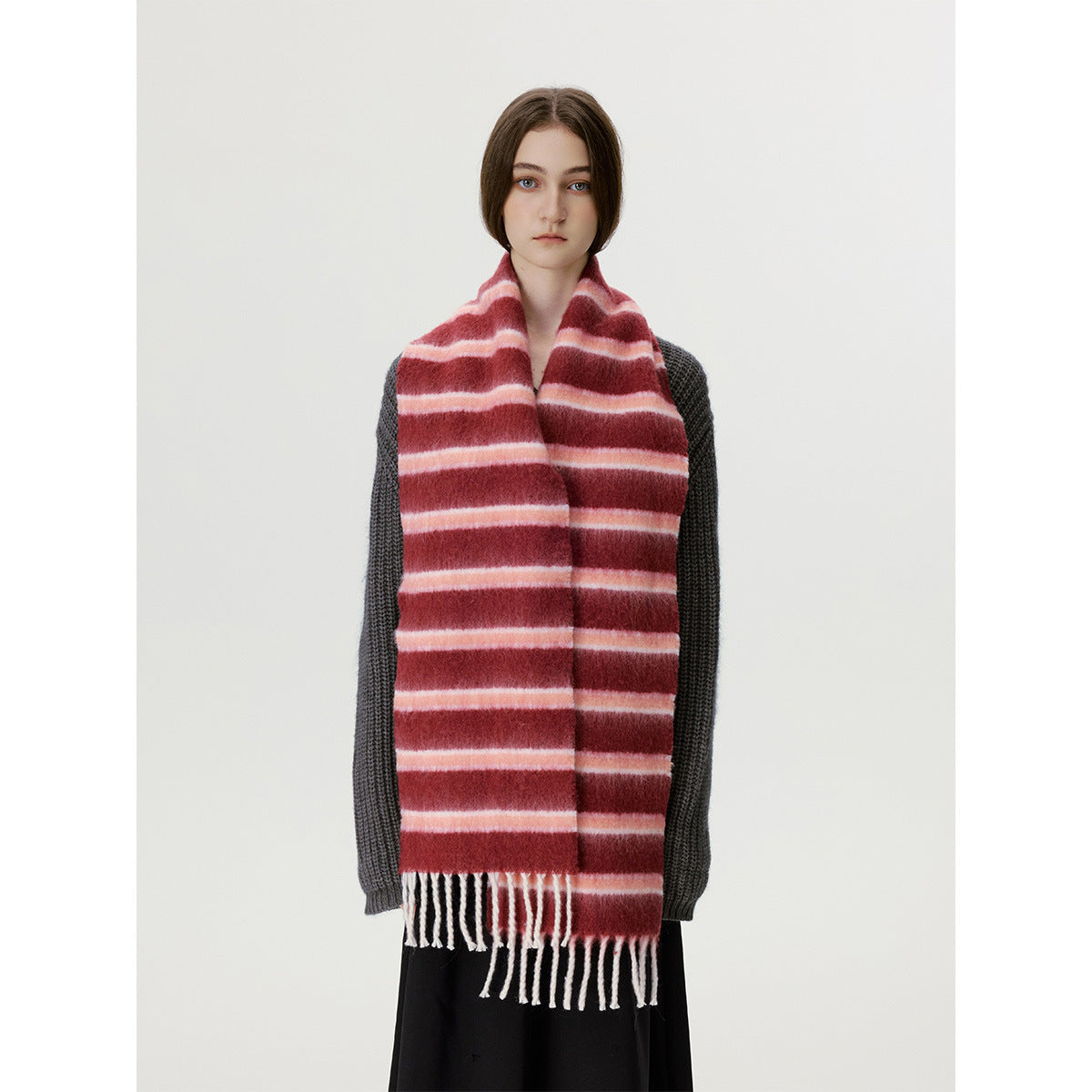 Stylish Color Block Striped Tassel Scarf 6W6NSW302