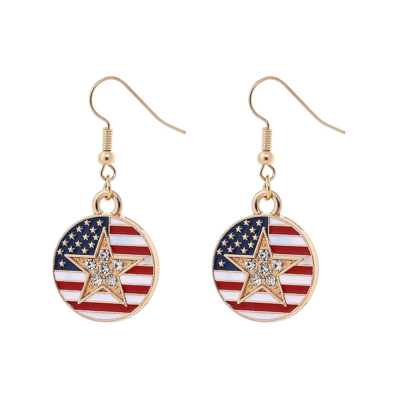 Retro Gold Plated USA Flag Pendant Hook Earrings 8ZA6JER305L