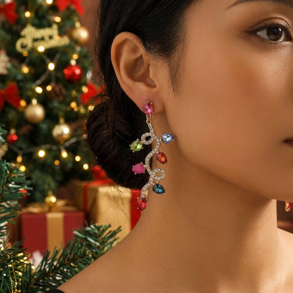 Christmas Colorful Light Bulb Rhinestone Dangle Earrings 6W6JER678