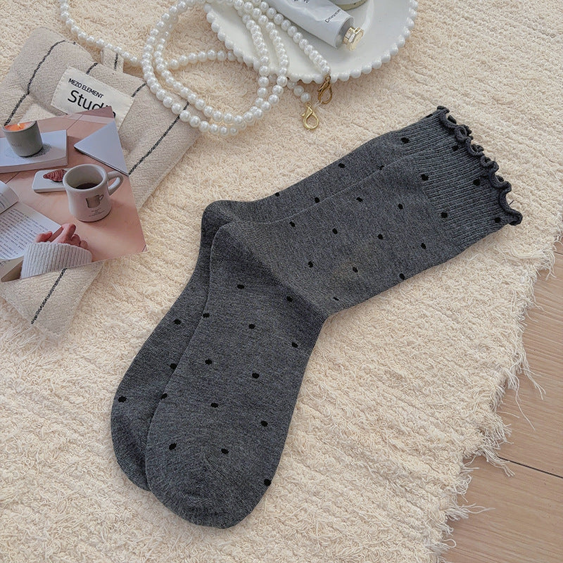 Cute Ruffled Polka Dots Crew Socks 6W8FSO815