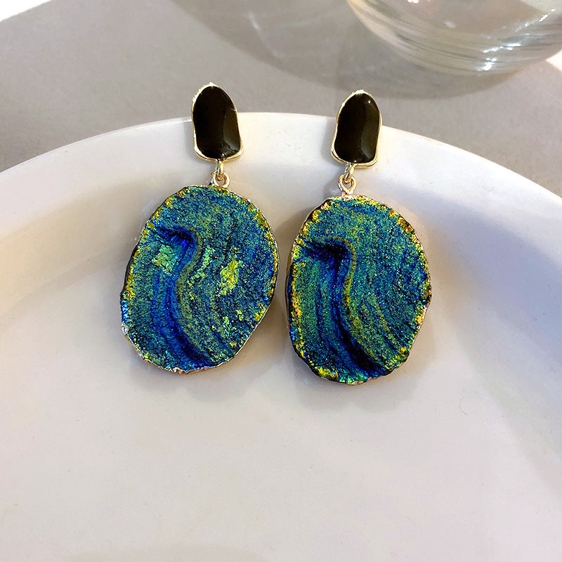 Trendy Blue Irregular Textured Dangle Earrings 6W6JER737