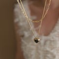 Vintage Double Layered Black Heart Pendant Necklace 6W6JNC1072