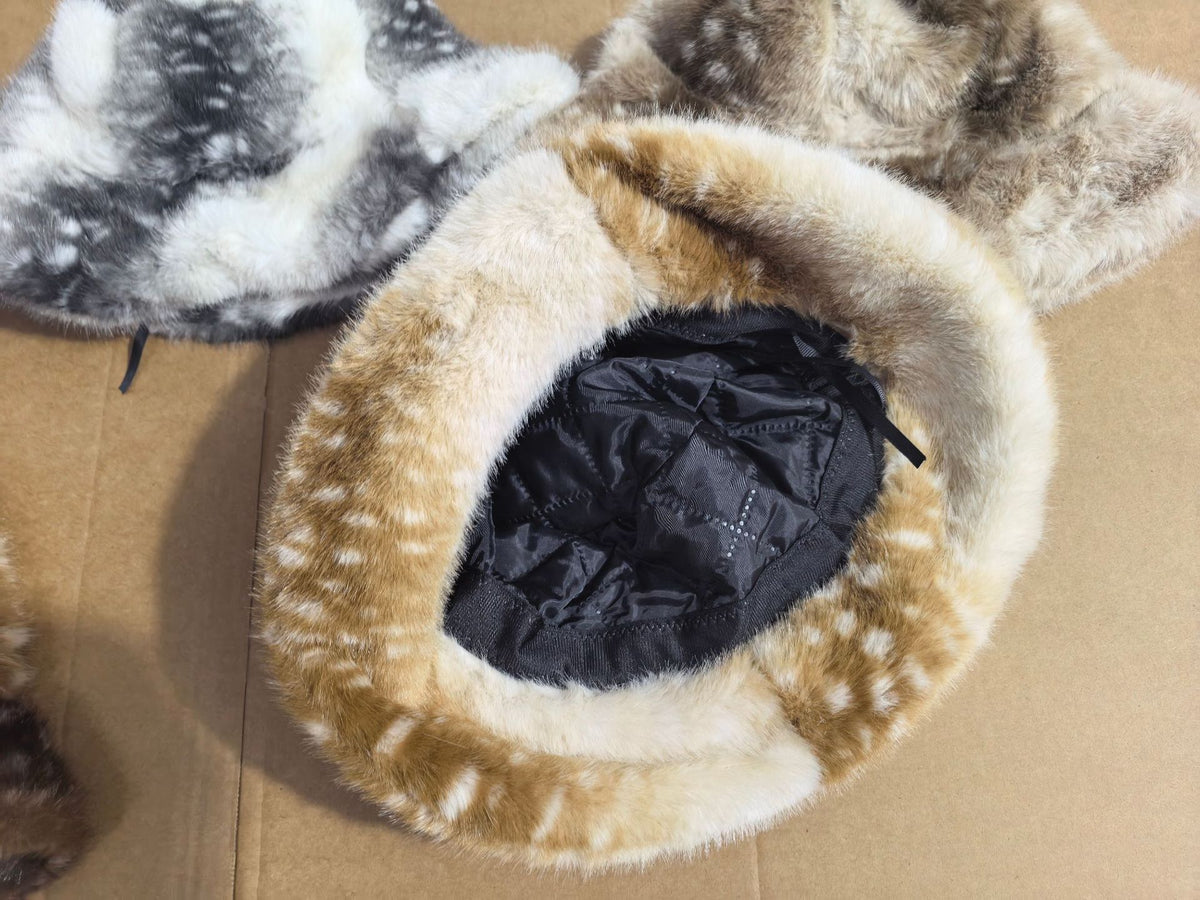 Fuzzy Plush Deer Print Warm Bucket Hat 6W6HAT824