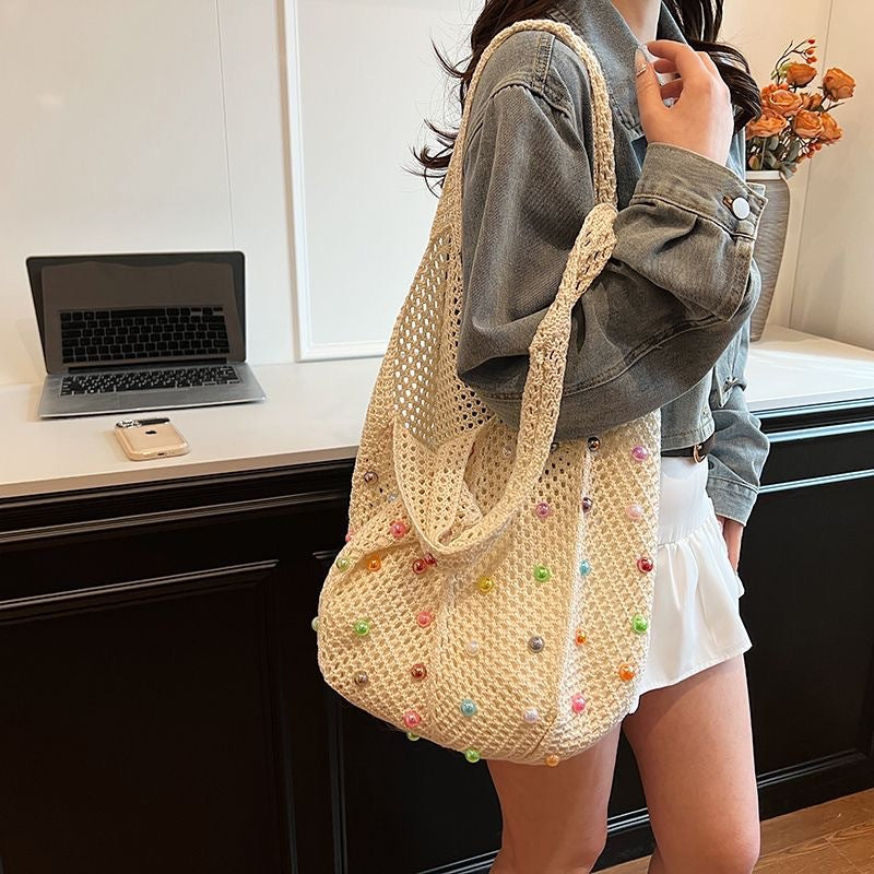 Trendy Knit Colorful Beads Large Capacity Shoulder Bag 6W10BBG1763