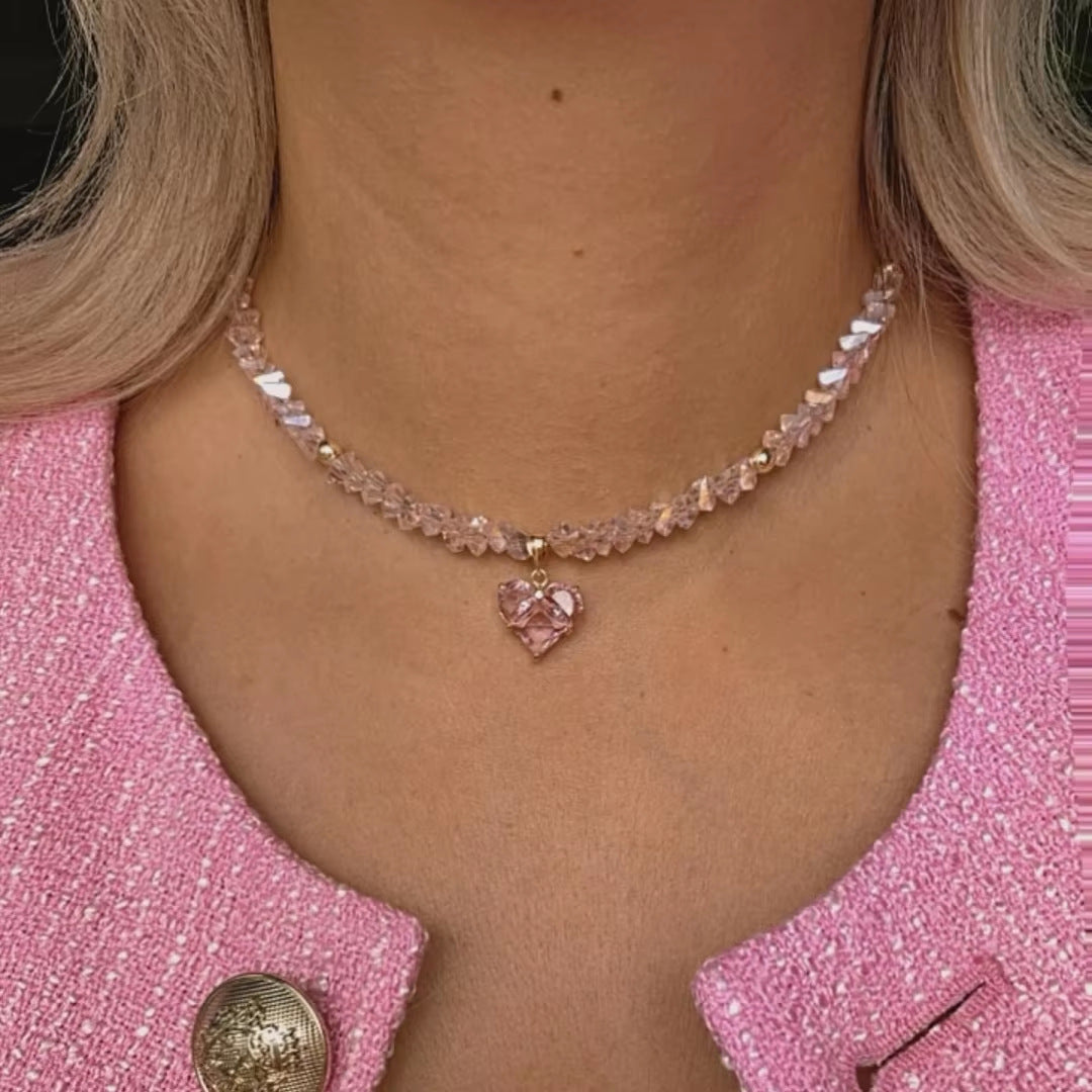 Crystal Beaded Heart Pendant Choker Necklace DP25B778