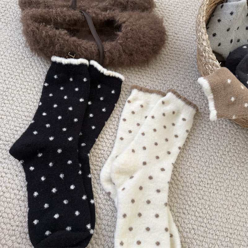 Fuzzy Plush Polka Dot Crew Socks 6W8FSO661