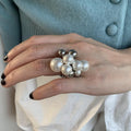 Trendy Double Layer Exaggerated Pearl Statement Ring 8ZA6JRG128L