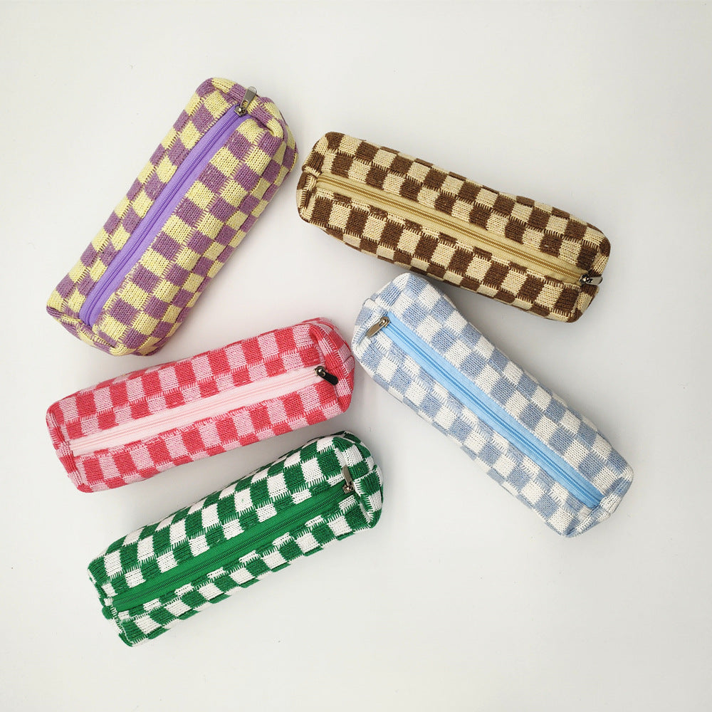 Plaid Color Block Pencil Pouch - DippedShop Wholesale - #9059
