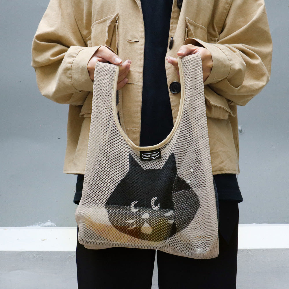 Cute Cat Pattern Color Block Hollow Shopping Bag 8CW6BBG461L