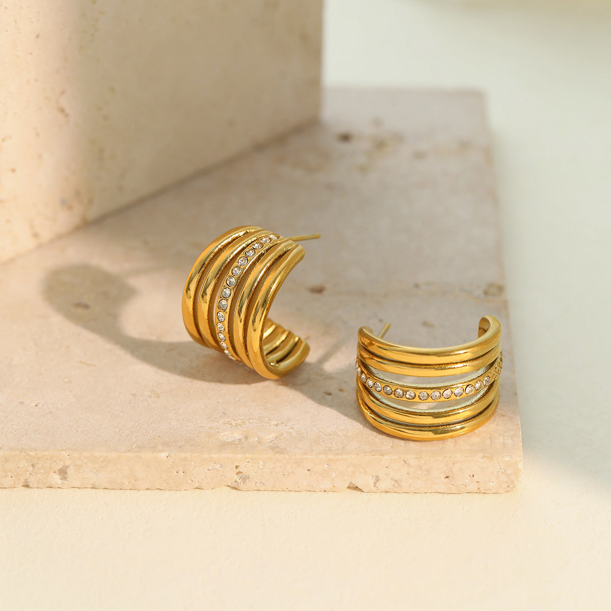 Trendy Gold Rhinestone C-Shaped Hoop Earrings 6W6JER612