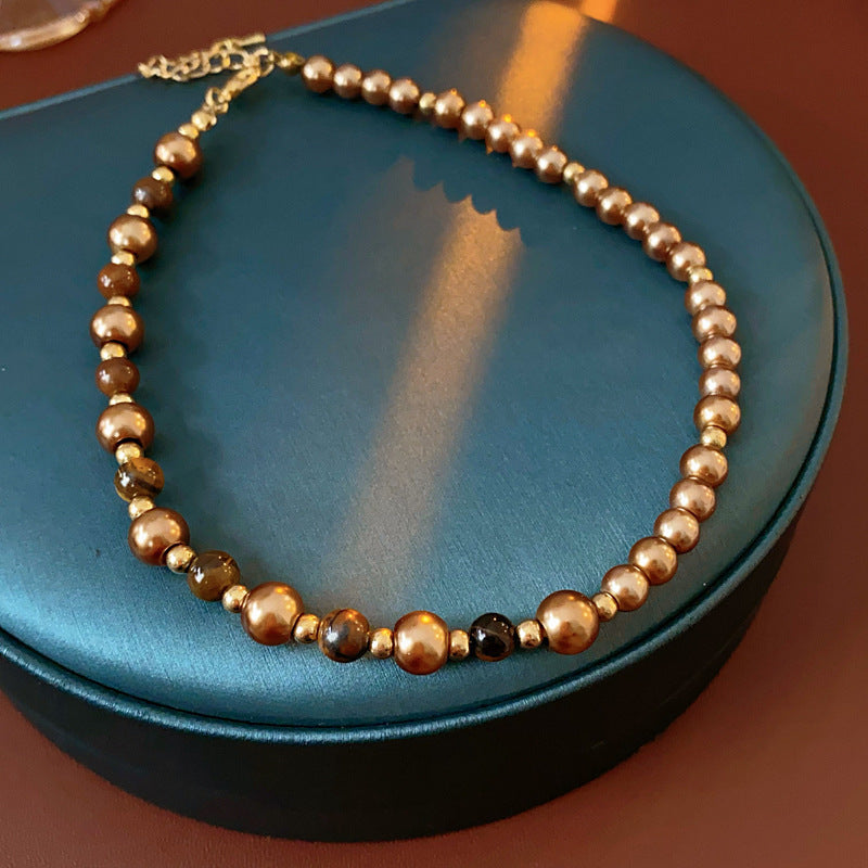 Vintage Gold Plated Tiger Eye’s Stones Necklace 6W6JNC959