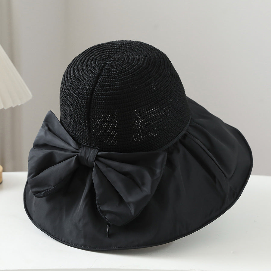 Eleagnt Bow Knot Outdoor Wide Brim Sun Hat 8BK6HAT161T