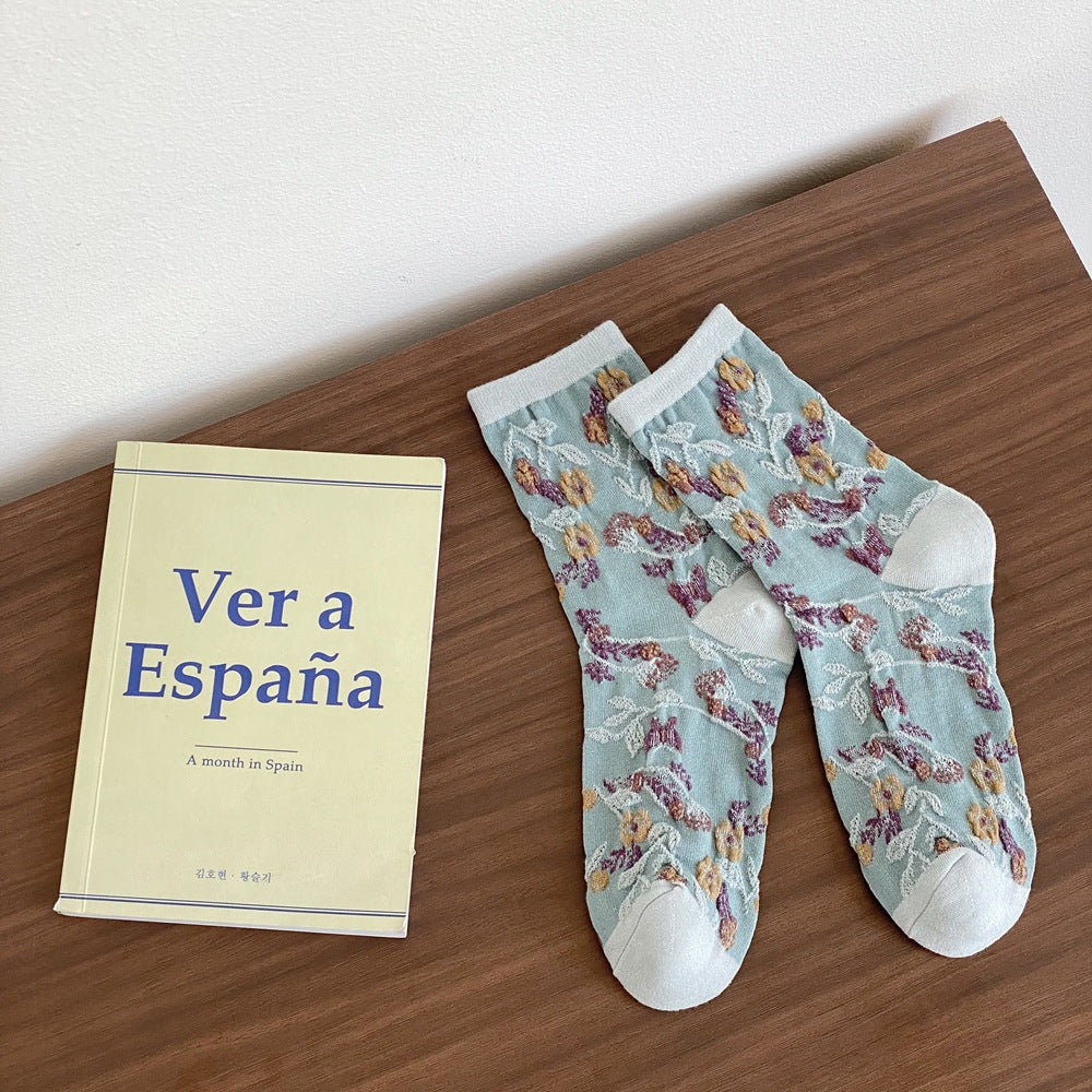 Jacquard Floral Crew Socks - DippedShop Wholesale - #8643