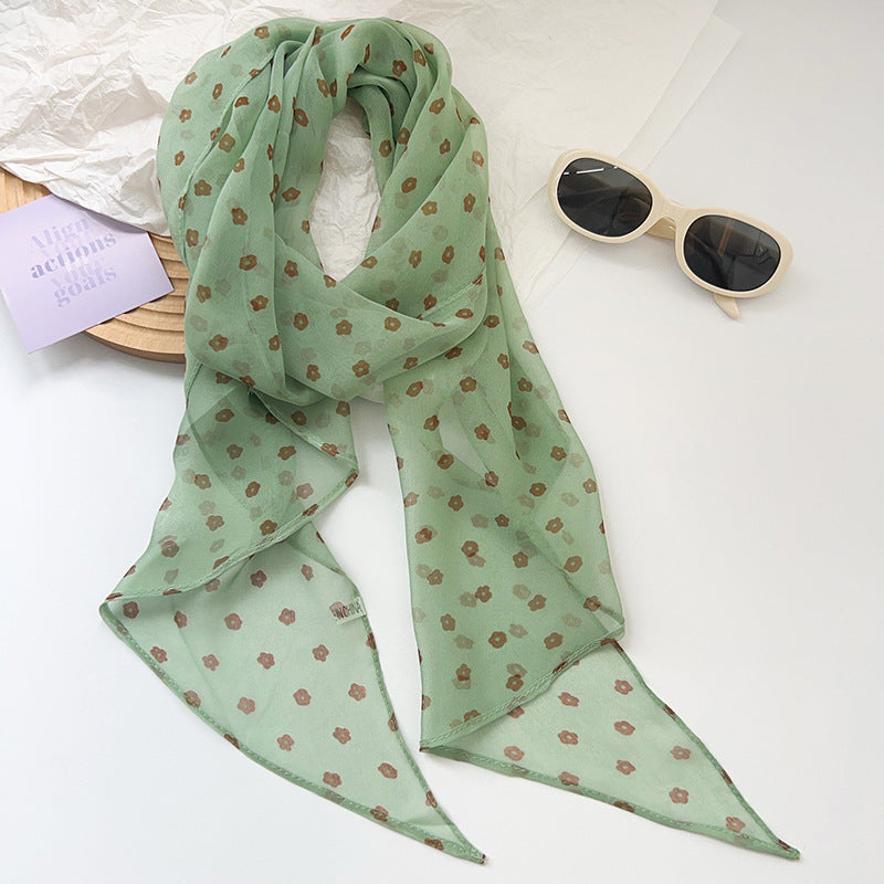 Sweet Color Block Floral Print Silk Scarf 6W6NSI196