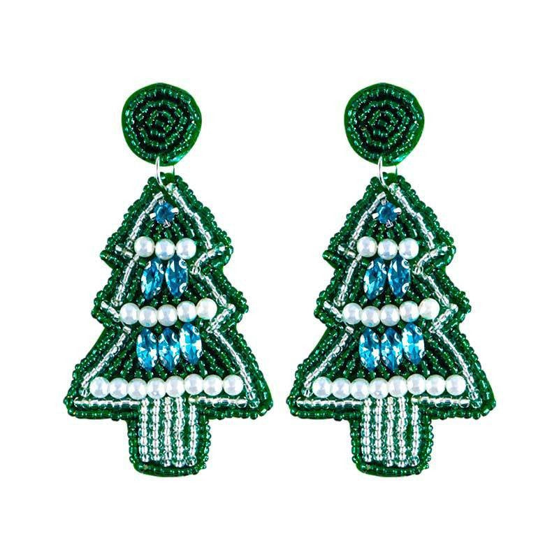 Handmade Christmas Tree Seed Bead Dangle Earrings 6W6JER689