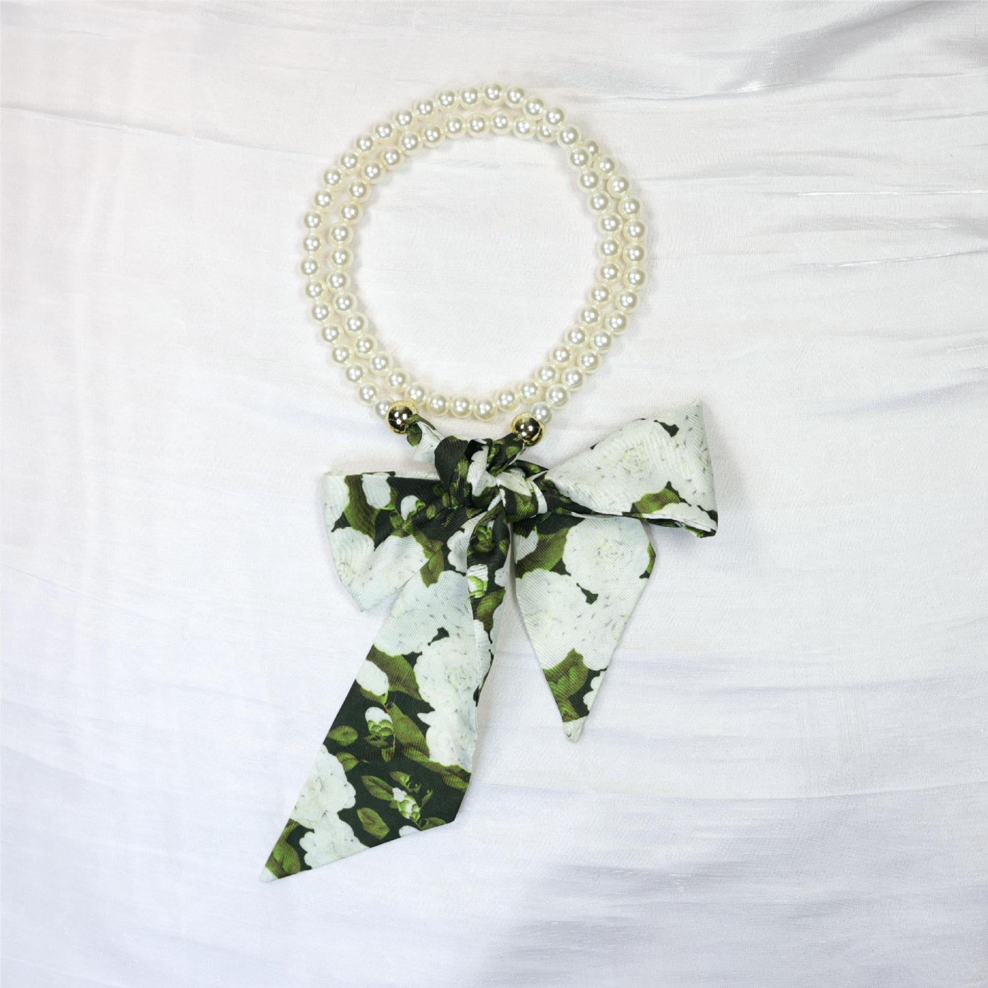 Elegant Floral Print Pearl Scarf Skinny Heanband MK2BW6W6HBD121