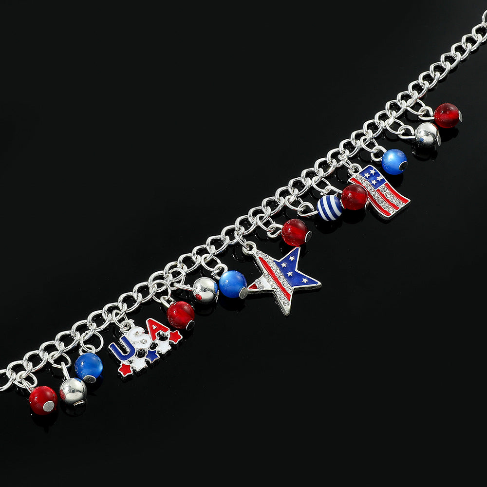 Retro USA Map Beaded Chain Bracelet 8ZA6JBR133T