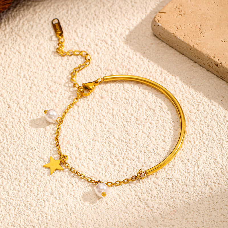 Luxury Pear Star Charm Gold Plated Chain Bracelet 6W6JBR525