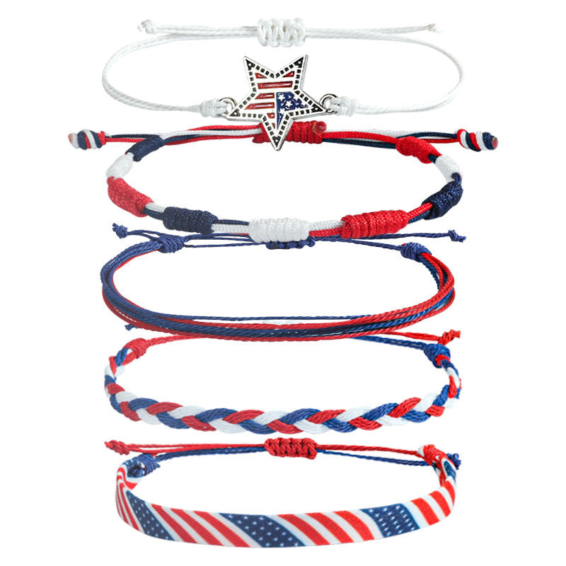 Stylish Rope Braided USA Flag Bracelet Set 8ZA6JBR129T