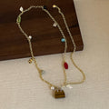 Natural Stone Tassel Handbag Pendant Necklace 6W6JNC674