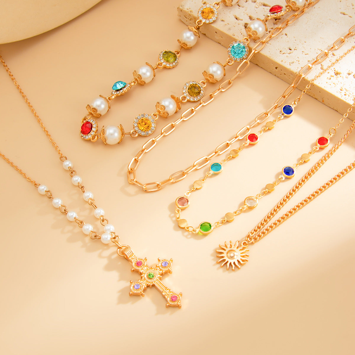 Layered Cross Pendant Necklace - DippedShop Wholesale - #2803