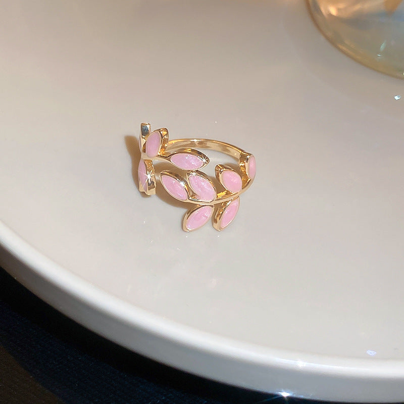 Vintage Enamel Olive Leaf Wrap Open Finger Ring 6W6JRG364